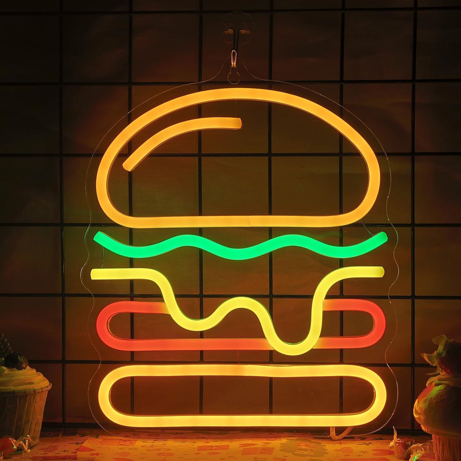 Lighting Home Decor Ideas - Katmanlı Peynirli LED Işıklı Burger Neon