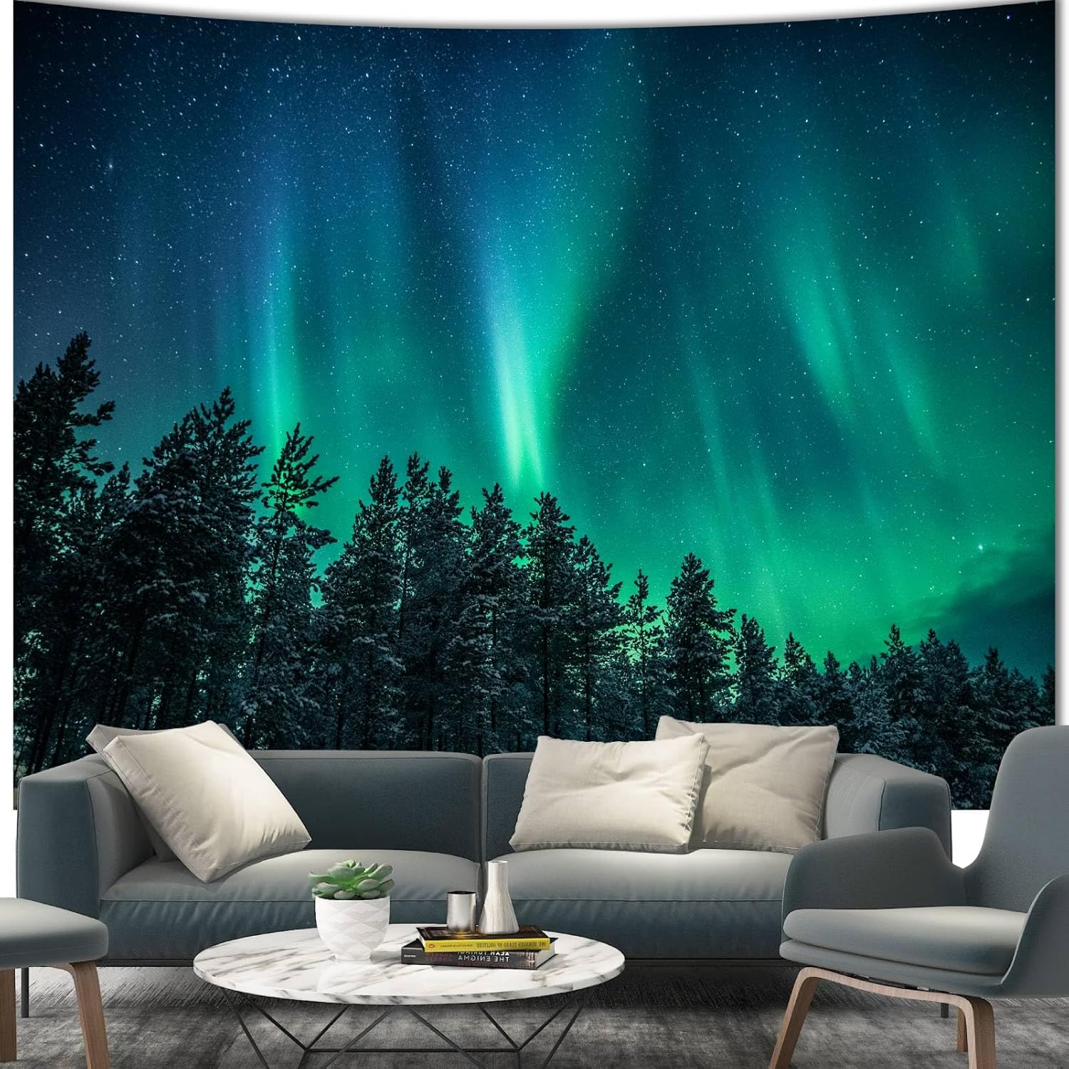 Wall Decor Lighting Tree - Büyük Kuzey Işıkları Goblen Duvar Dekoru